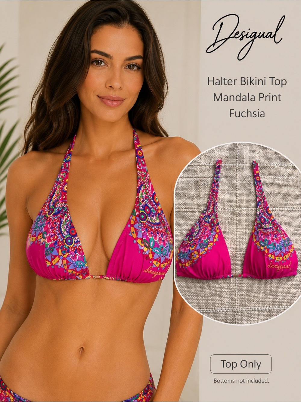Desigual Fuchsia Mandala Halter Bikini Top